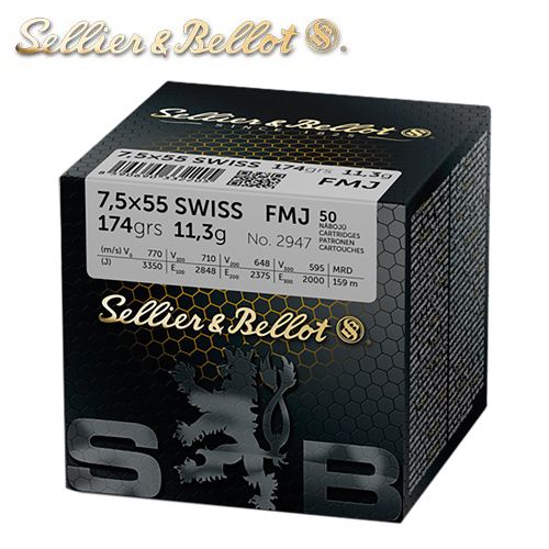 Munitions Sellier & Bellot 7.5x55mm Swiss 174 gr FMJ