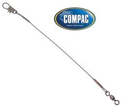 Compac Black Leader 3/Pack
- 30 lb test
- Black nylon coated, stainless steel wire leaders
- Metal crimpted ends
- Rigged with both interlock snap and barrel swivel
- Great strength and sensitivity
- Available in dirfferent Lenghts