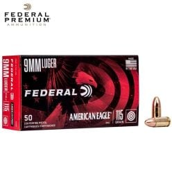 Federal American Eagle Handgun 9mm Luger 115 gr FMJ Ammunition 50/Box