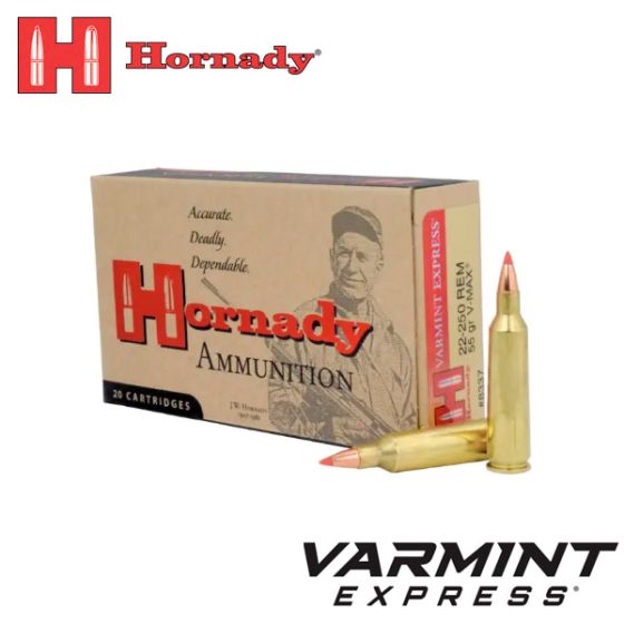 Munitions Hornady Varmint Express 22-250 Rem 55 gr V-MAX 20/boîte