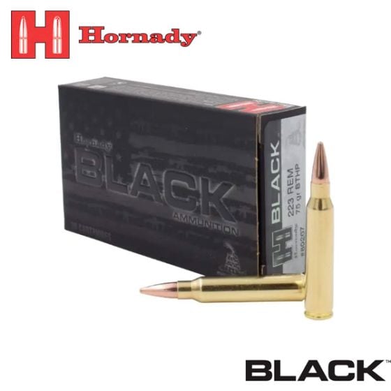 Munitions Hornady BLACK 223 Remington 75 gr BTHP Match 20/pqt