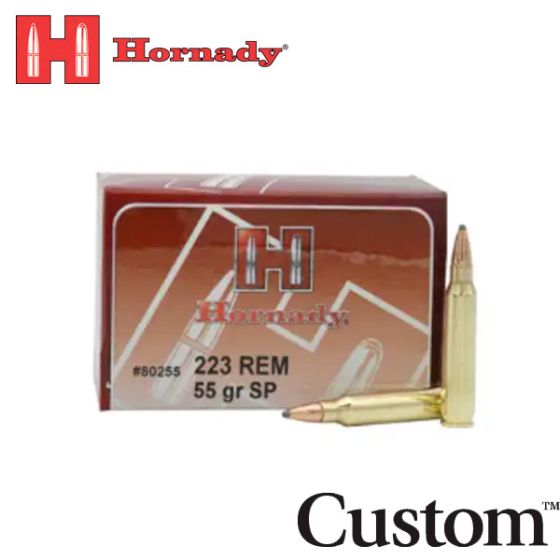 Munitions Hornady Custom 223 Remington 55 gr SP 50/pqt