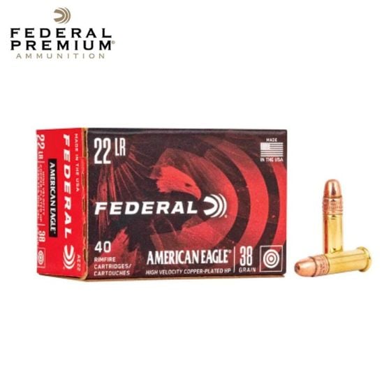 Munitions Federal American Eagle .22 LR 38 gr Copper Plated Hollow Point 40/pqt