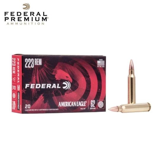 Federal American Eagle Rifle 223 Rem 62 gr Full Metal Jacket Boat-Tail 20/Box Ammunition