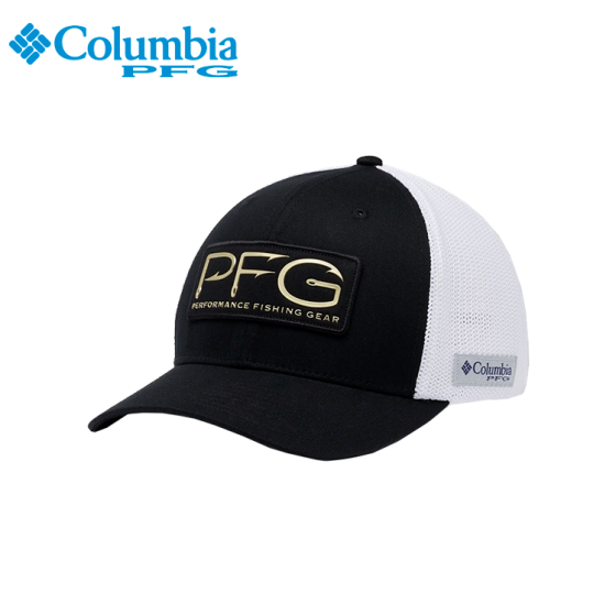 Columbia PFG Hooks Mesh Ball Cap High Crown Black Hat