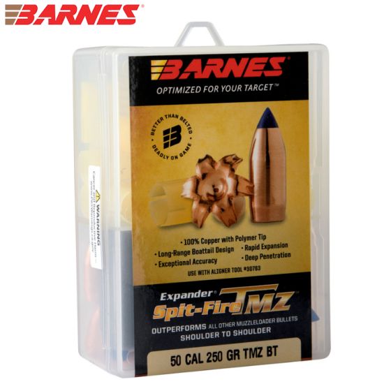 Barnes 50 Caliber Sabot Spit Fire TMZ 250 Grain Polymer Tip Boat Tail Bullets 15/Pack