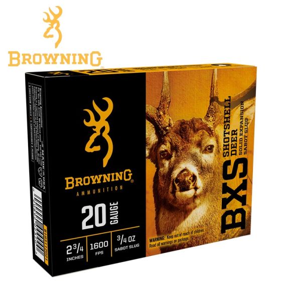 Munitions Browning BXS Shotshell Deer 20 ga 2.75'' 3/4 oz Solid Expansion Sabot Slug 5/pqt