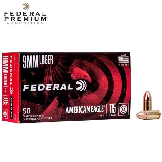 Munitions Federal American Eagle Handgun 9mm Luger 115 gr FMJ 50/pqt